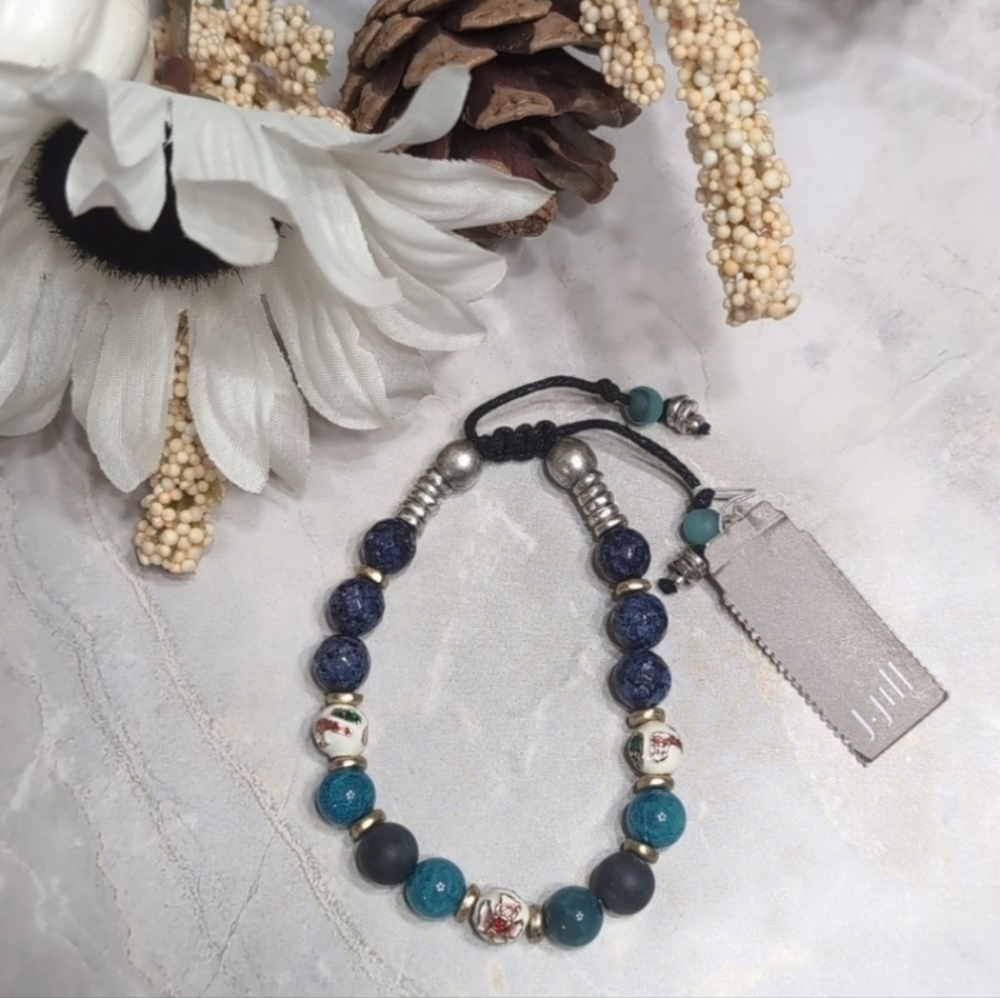 NWT J. JILL Elegant Blue Beaded Adjustable Bracelet - Cloisonne Inspired